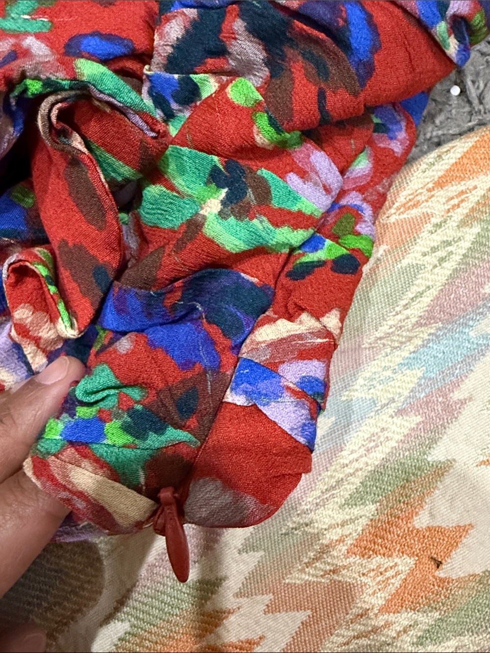Zara Multicolor Floral Ruched Spaghetti-Strap Top cropped xsmall red blue - Picture 4 of 6